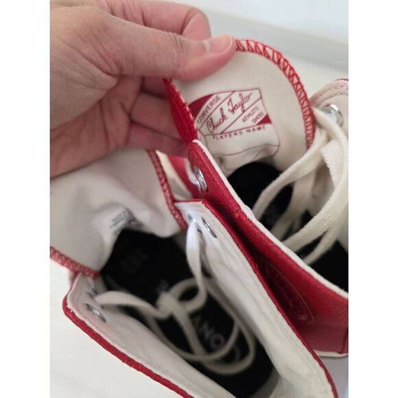 CONVERSE CHUCK TAYLOR ALL STAR "BIG C LOGO" HIGH TOP RED LEATHER SHOES SIZE W7/M - Picture 10 of 11